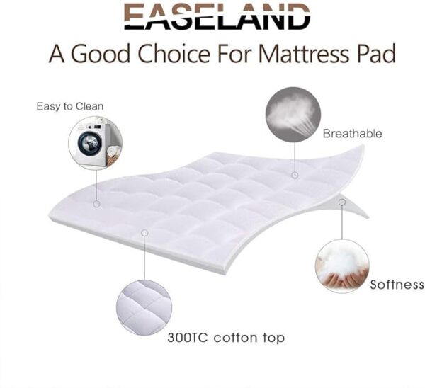 EASELAND Queen Size Mattress Pad Pillow Top Mattress Cover Quilted Fitted Mattress Protector Cotton Top Stretches - Image 2