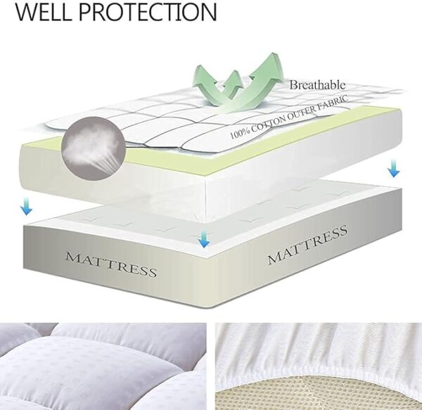 EASELAND Queen Size Mattress Pad Pillow Top Mattress Cover Quilted Fitted Mattress Protector Cotton Top Stretches - Image 3