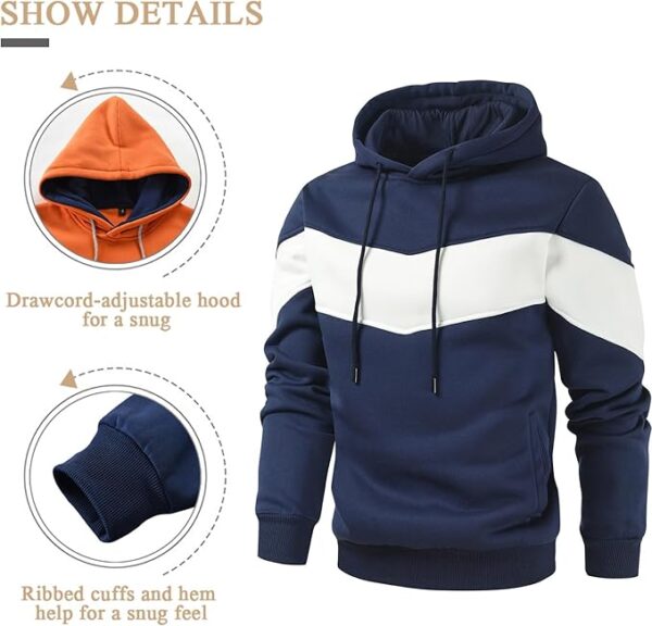 Men's Novelty Color Block Pullover Fleece Hoodie Long Sleeve Casual Sweatshirt - Image 2