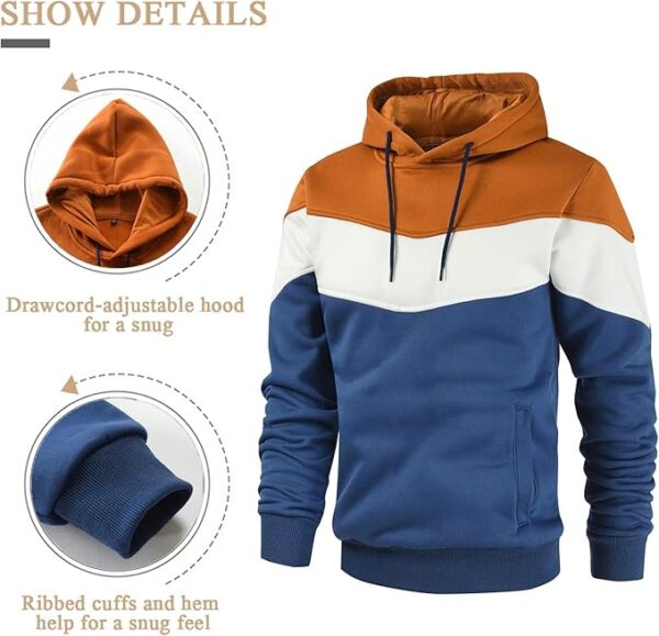 Men's Novelty Color Block Pullover Fleece Hoodie Long Sleeve Casual Sweatshirt - Image 3
