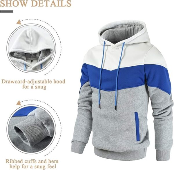 Men's Novelty Color Block Pullover Fleece Hoodie Long Sleeve Casual Sweatshirt - Image 4