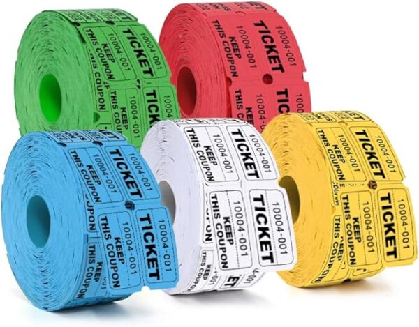 1000 Pcs Raffle Tickets Roll, 50/50 Raffle Tickets for Events, Fundraisers & Parties (5 Colors), Class Reward, Fundraiser & Prizes, Total in Five Colors (500 Pairs)